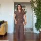 GOLD BUTTON DETAILED WRAP VEST & TROUSERS SET – BROWN