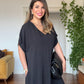 V-NECK OVERSIZED MAXI DRESS - BLACK