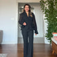 EMBELLISHED CHIFFON SLEEVE BLAZER SUIT - BLACK