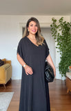 V-NECK OVERSIZED MAXI DRESS - BLACK