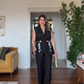 VEST TWO-PIECE SET WITH CHAIN BELT DETAIL - BLACK