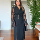 GOLD BUTTON DETAILED LACE SLEEVE WRAP DRESS – BLACK