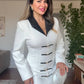 BELTED LEATHER COLLAR MIDI DRESS - WHITE