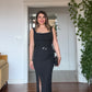 ELEGANT SQUARE NECK EMBELLISHED EVENING DRESS - BLACK