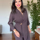 GOLD BUCKLE DETAIL CROSSOVER BLAZER SET - MOCHA BROWN