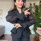 EMBELLISHED CHIFFON SLEEVE BLAZER SUIT - BLACK