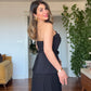 V-NECK BELTED PLEATED MAXI DRESS - BLACK
