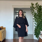 CAPE DETAIL BROOCHED MIDI DRESS - BLACK