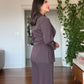 GOLD BUCKLE DETAIL CROSSOVER BLAZER SET - MOCHA BROWN