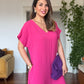 V-NECK OVERSIZED MAXI DRESS - FUCHSIA