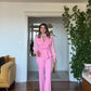SLEEVE WITH TULLE DETAIL STONE-EMBELLISHED SUIT - PİNK