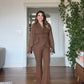EMBELLISHED CHIFFON SLEEVE BLAZER SUIT - BROWN