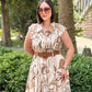 FLORAL PATTERNED BELTED MAXI DRESS - CREAM