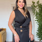 GOLD BUTTON DETAIL WRAP DRESS – BLACK