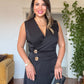 GOLD BUTTON DETAIL WRAP DRESS – BLACK