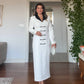 BELTED LEATHER COLLAR MIDI DRESS - WHITE