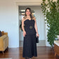 V-NECK BELTED PLEATED MAXI DRESS - BLACK