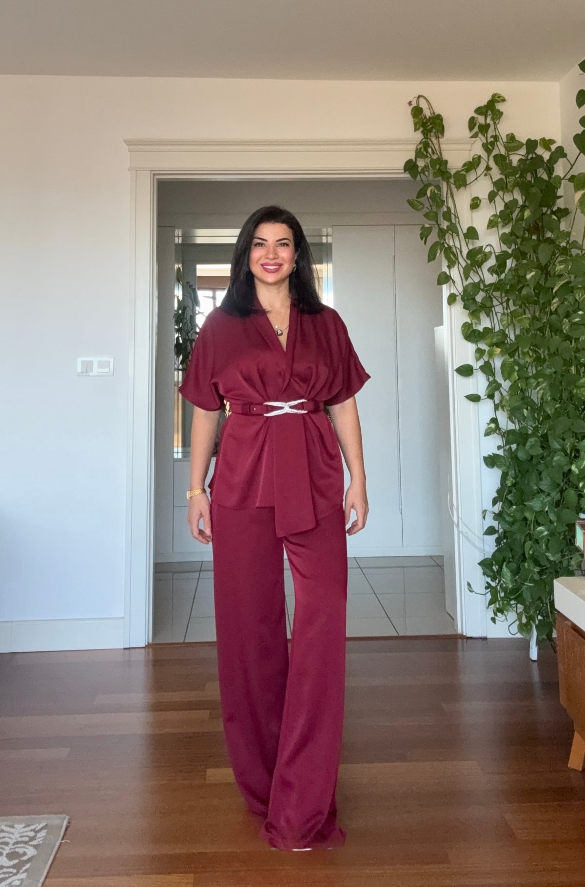 SATIN TWO-PIECE SET WITH WRAP TIE DETAIL