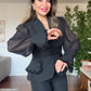 EMBELLISHED CHIFFON SLEEVE BLAZER SUIT - BLACK