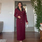 BELTED LEATHER COLLAR MIDI DRESS - BURGUNDY