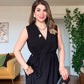 V-NECK CROSSOVER WAISTED SLEEVELESS MAXI DRESS - BLACK