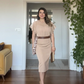 CHIFFON DETAILED MIDI DRESS WITH BELT ACCESSORY - BEIGE