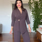 GOLD BUCKLE DETAIL CROSSOVER BLAZER SET - MOCHA BROWN