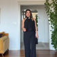 GOLD ACCESSORY DETAILED HALTER NECK JUMPSUIT - BLACK