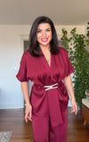 SATIN TWO-PIECE SET WITH WRAP TIE DETAIL