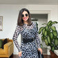 BELTED LEOPARD PRİNT DRESS - GRAY