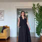 V-NECK CROSSOVER WAISTED SLEEVELESS MAXI DRESS - BLACK
