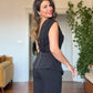 ASYMMETRIC ONE-SHOULDER BLAZER COLLAR WIDE-LEG SUIT - BLACK