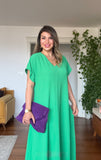 V-NECK OVERSIZED MAXI DRESS - GREEN