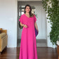V-NECK OVERSIZED MAXI DRESS - FUCHSIA