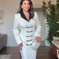 BELTED LEATHER COLLAR MIDI DRESS - WHITE