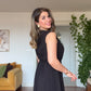 V-NECK CROSSOVER WAISTED SLEEVELESS MAXI DRESS - BLACK
