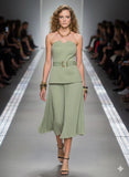 V-NECK BELTED PLEATED MAXI DRESS - GREEN