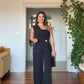 ASYMMETRIC ONE-SHOULDER BLAZER COLLAR WIDE-LEG SUIT - BLACK