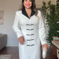 BELTED LEATHER COLLAR MIDI DRESS - WHITE