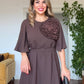 SHORT DRESS WITH LARGE FLORAL DETAIL – COCOA BROWN