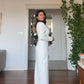 BELTED LEATHER COLLAR MIDI DRESS - WHITE