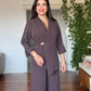 GOLD BUCKLE DETAIL CROSSOVER BLAZER SET - MOCHA BROWN