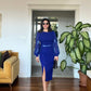 FİTTED DRESS WİTH STONE-EMBROİDERED SLEEVES -ROYAL BLUE