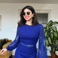 FİTTED DRESS WİTH STONE-EMBROİDERED SLEEVES -ROYAL BLUE