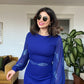 FİTTED DRESS WİTH STONE-EMBROİDERED SLEEVES -ROYAL BLUE