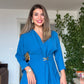WRAP SUIT WITH GOLD BUCKLE DETAIL – BLUE