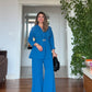 WRAP SUIT WITH GOLD BUCKLE DETAIL – BLUE