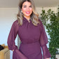 ELEGANT CHIFFON SLEEVE BELTED MIDI DRESS – PLUM