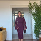 ELEGANT CHIFFON SLEEVE BELTED MIDI DRESS – PLUM