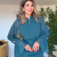ELEGANT CHIFFON SLEEVE BELTED MIDI DRESS – PETROL GREEN